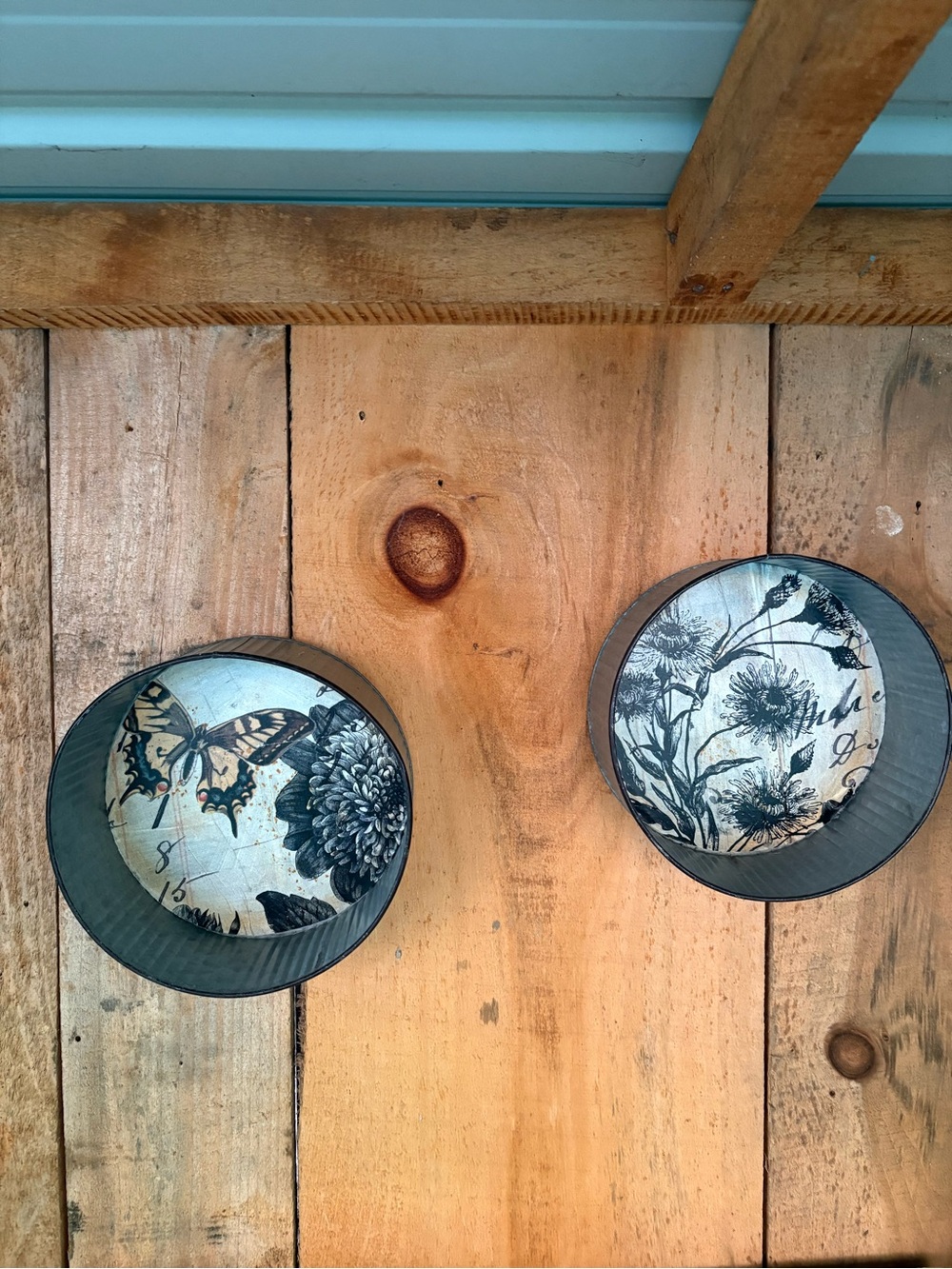 Floral Metal Wall Decor or Storage Bin x 2